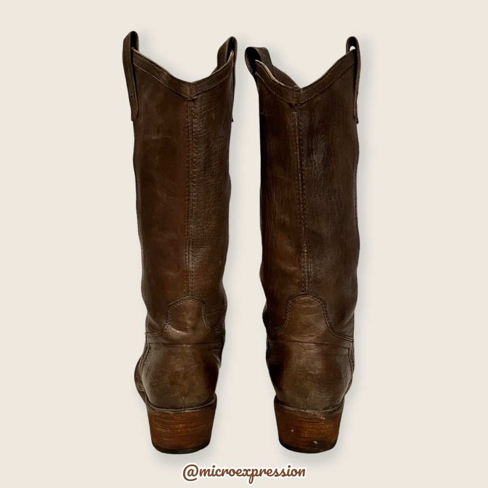 Frye Carson Pull On Brown Leather Southern/Western Cowgirl Festival Party Boots - Picture 12 of 16